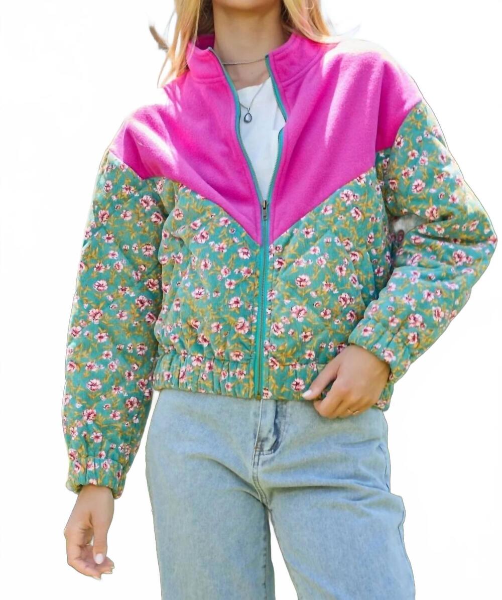 NEW ODDI autumn aura floral quilted jacket in pink green